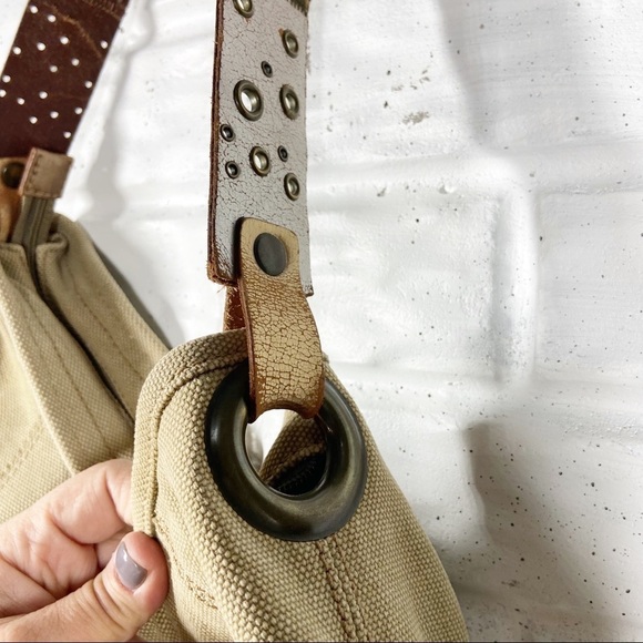 BOHO CANVAS Tote with patchwork leather detailed strap with grommets - Picture 4 of 11